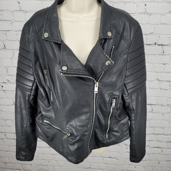 BLANKNYC Black Vegan Leather Moto Biker Collared Zipped Padded Jacket Size XL - Picture 1 of 16